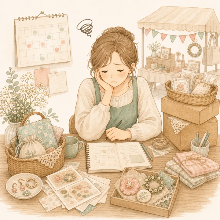 毎回の新規集客に悩む作家のイラスト