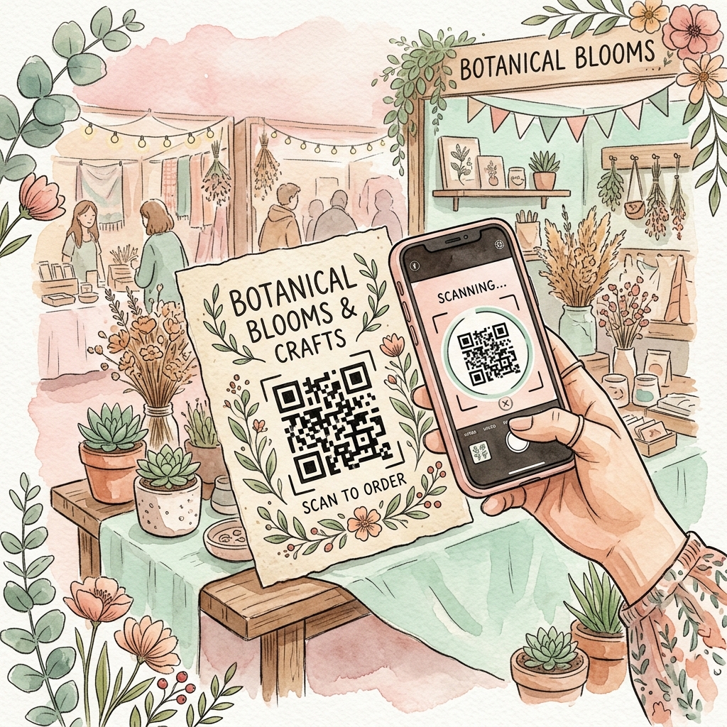 スマホでQRコードを読み取るイラスト